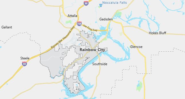 Map of Rainbow City, AL