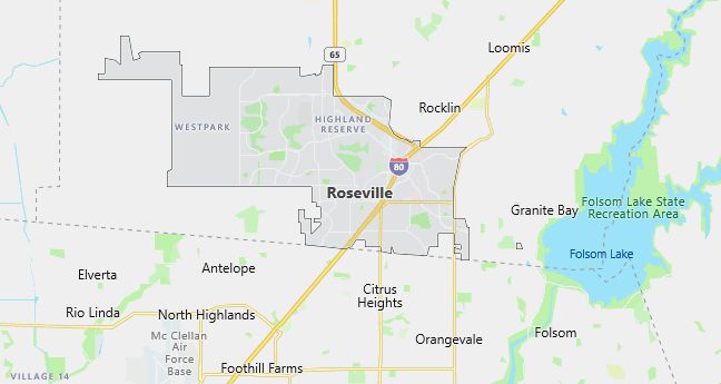 Map of Roseville, CA