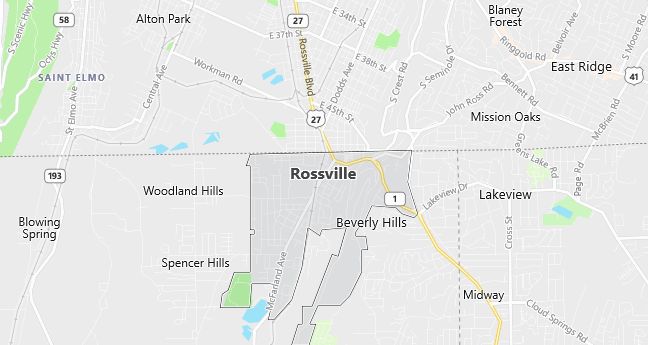 Map of Rossville, GA