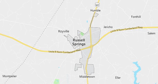 Map of Russell Springs, KY