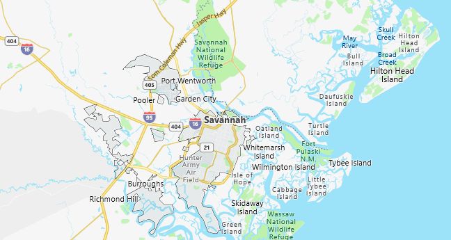 Map of Savannah, GA