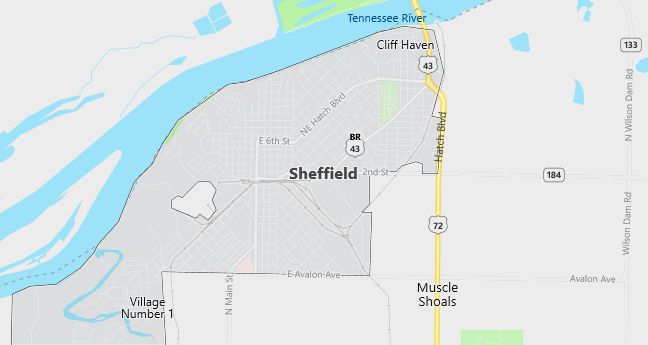 Map of Sheffield, AL