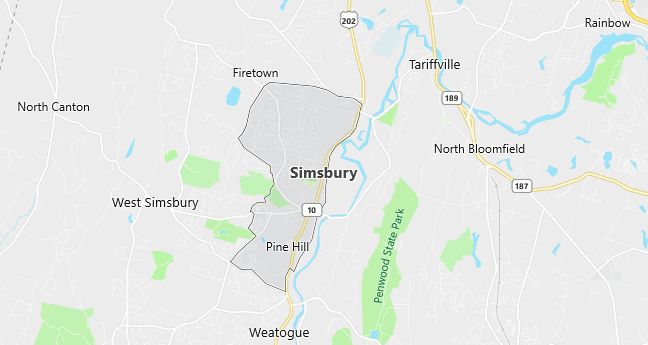 Map of Simsbury, CT