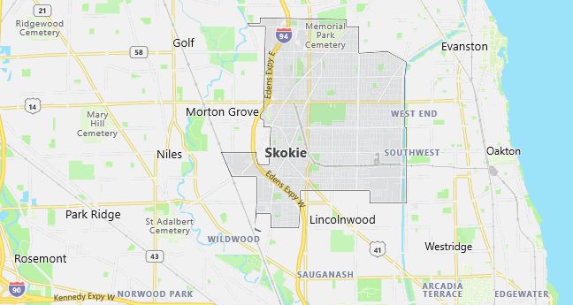 Map of Skokie, IL