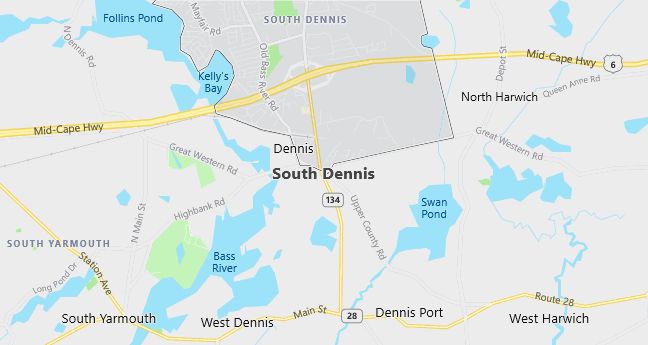 Map of South Dennis, MA