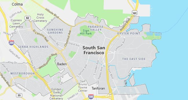 Map of South San Francisco, CA