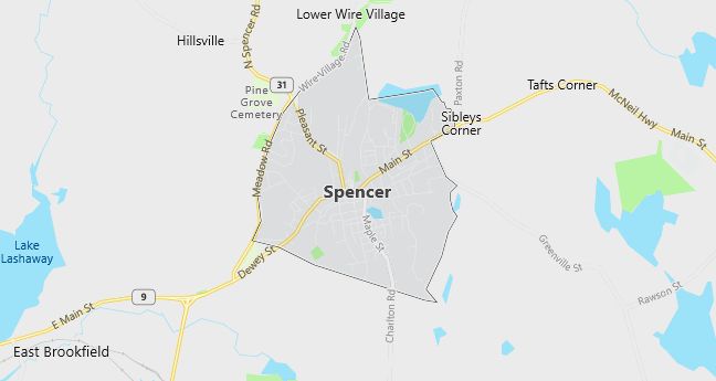 Map of Spencer, MA