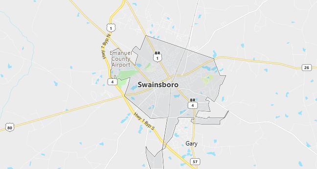 Map of Swainsboro, GA