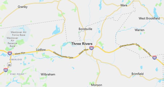 Map of Three Rivers, MA