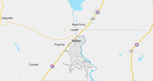 Map of Valley, AL