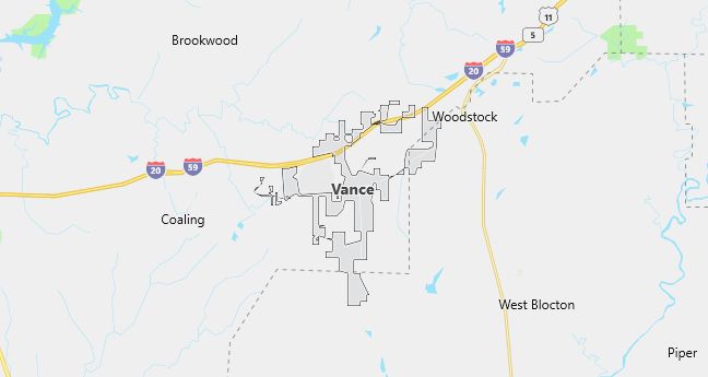 Map of Vance, AL