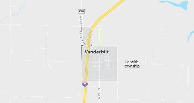 Map of Vanderbilt, MI