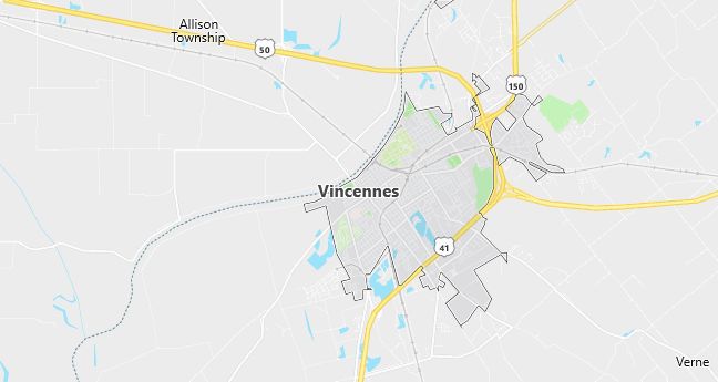 Map of Vincennes, IN