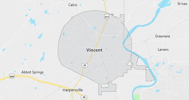 Map of Vincent, AL