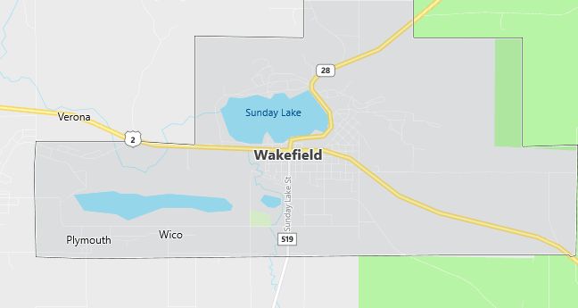 Map of Wakefield, MI