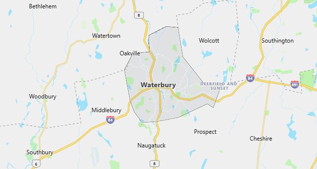 Map of Waterbury, CT