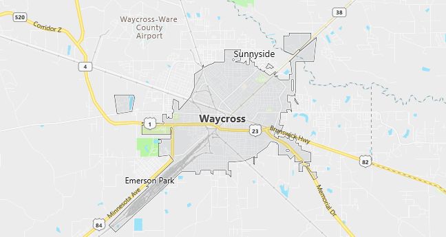 Map of Waycross, GA