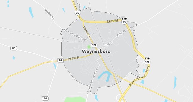 Map of Waynesboro, GA