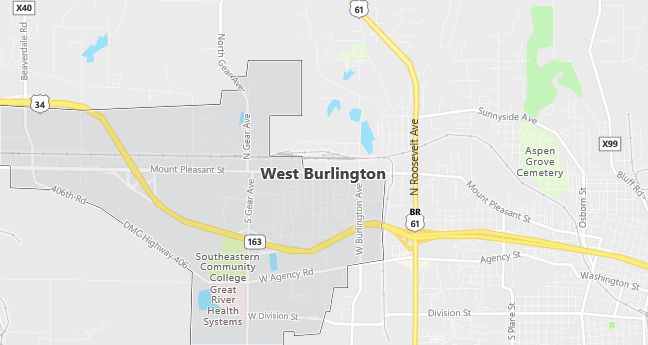 Map of West Burlington, IA