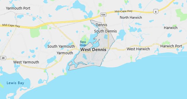 Map of West Dennis, MA