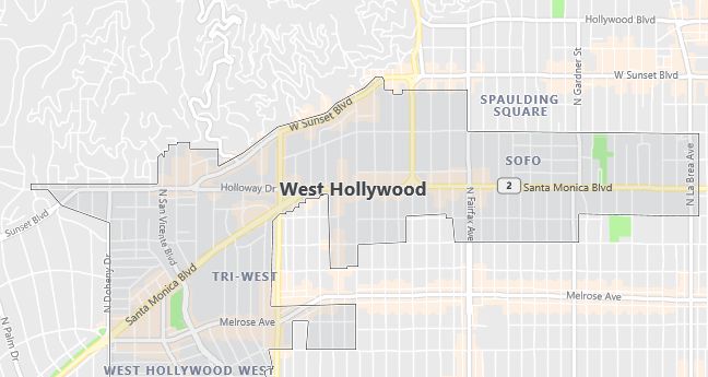 Map of West Hollywood, CA