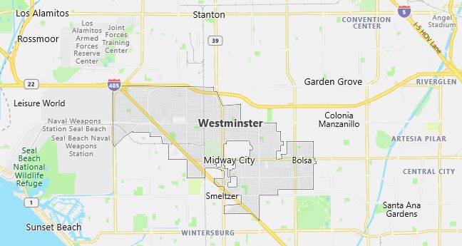 Map of Westminster, CA