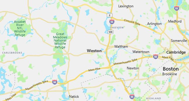 Map of Weston, MA