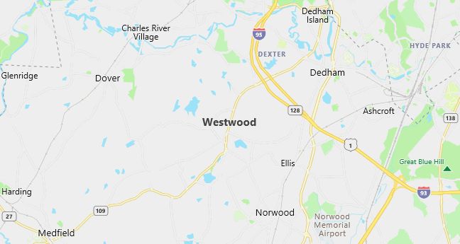 Map of Westwood, MA