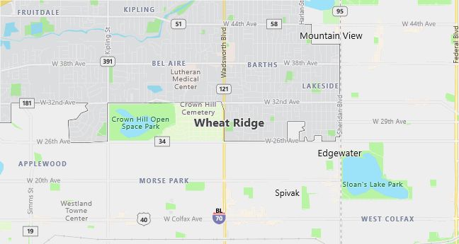 Map of Wheat Ridge, CO