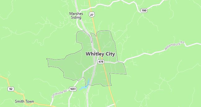 Map of Whitley City, KY