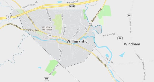 Map of Willimantic, CT