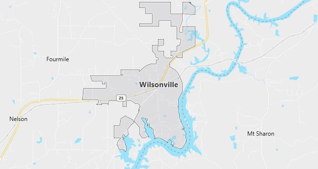 Map of Wilsonville, AL