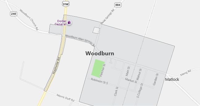 Map of Woodburn, KY