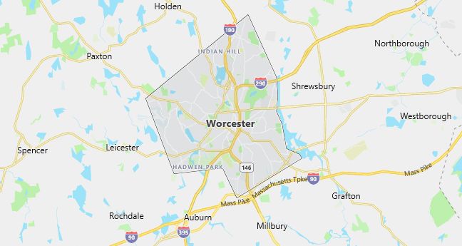 Map of Worcester, MA