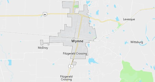 Map of Wynne, AR