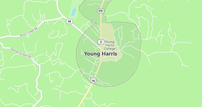 Map of Young Harris, GA