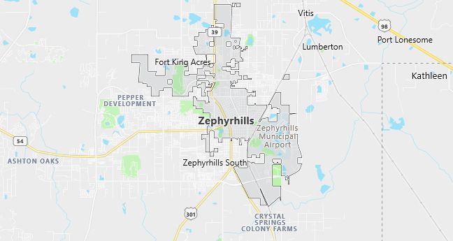 Map of Zephyrhills, FL